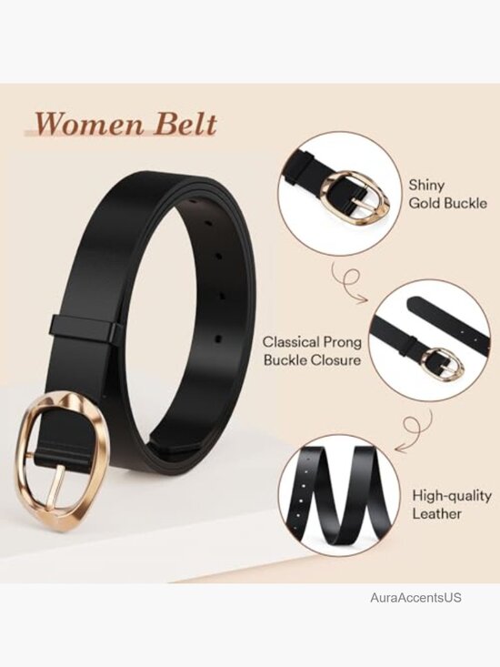 3-Pack Women\'s Leather Belts with Gold Buckle for Jeans & Dresses main image 6
